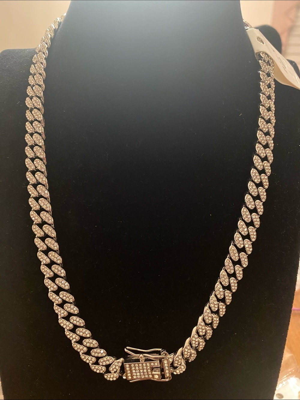 Pave Cuban Link Necklace in Silver with Sparkling Accents